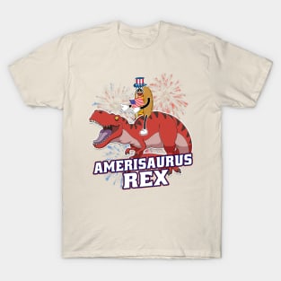 Hotdog T Rex Dinosaur 4th of July Amerisaurus Funny Gifts T-Shirt